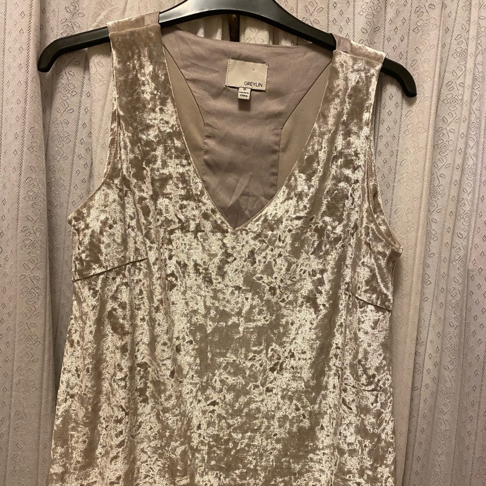 Greylin stretch velvet grey top